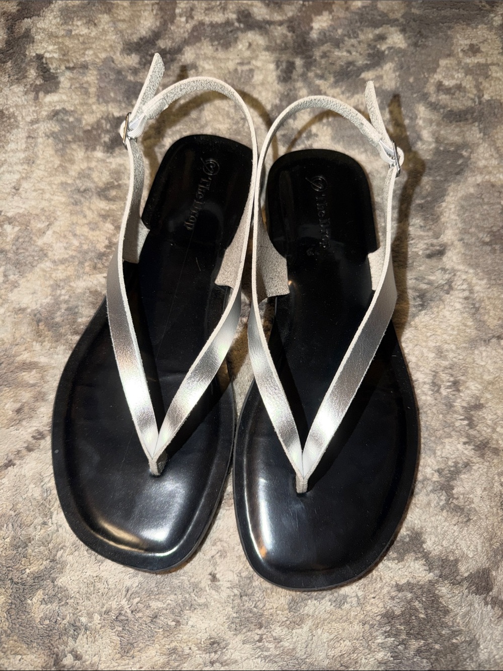 Metallic Silver Slingback Thong Sandals for Women